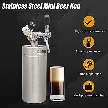 Mini Stainless Steel Beer Keg,Portable Home Dispenser System to Keep Fresh for Home Kitchen Brewing Beer,Keeps Carbonation for Craft Beer Draft and Homebrew,3.6 liters
