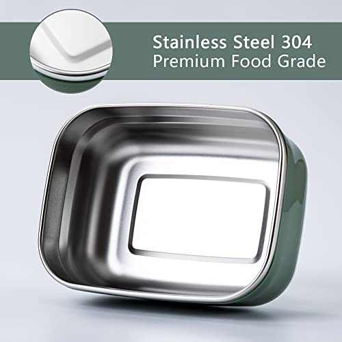 Lille Home Leak Proof Steel Food Containers - Snack Stainless Steel Containers - Ideal for Educational Settings & Daycare - Nesting Trio with Silicone Lids - 47oz+30oz+16oz - Dark Green - color: Dark Green