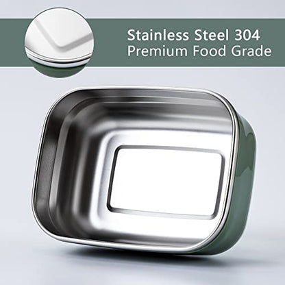Lille Home Leak Proof Steel Food Containers - Snack Stainless Steel Containers - Ideal for Educational Settings & Daycare - Nesting Trio with Silicone Lids - 47oz+30oz+16oz - Dark Green - color: Dark Green