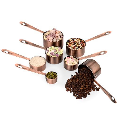 Measuring Cups and Spoons Set, Copper Measuring Cups and Spoons Set 17, Stainless Steel Metal 7 Measuring Cups and 9 Measuring Spoons with 1 Leveler for Kitchen & Baking - color: Copper