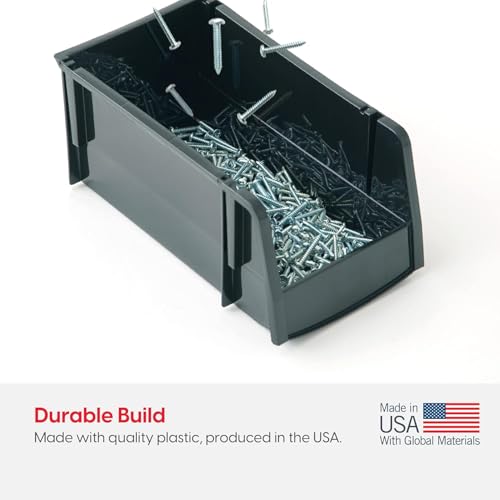 IRIS USA Medium Stackable Storage Bins, 8-Pack, 11" L x 6" W x 5" H, |Made in USA|, Plastic Open Front Shelf Bin for Organizing Parts, Hardware, Tools, Supplies, Garage Shelf, Pantry - Black - size: Medium - 8 Pack