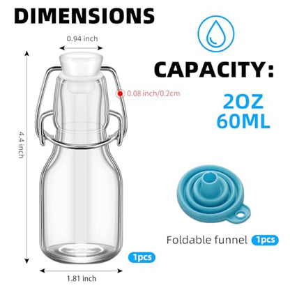 1Pc 2 oz Mini Swing Top Glass Bottles, 60ML Mini Storage Bottles, Small Glass Bottles,Vanilla Extract Bottles/Home Brewing/Beverages/Oil (White Lid)