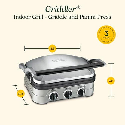 Cuisinart Griddler Indoor Grill, Panini Press, Sandwich Maker & More, 5-in-1 Grilling, Dishwasher-Safe Nonstick Cooking Plates, GR-4NNAS, Stainless Steel - style: New Version - Griddler