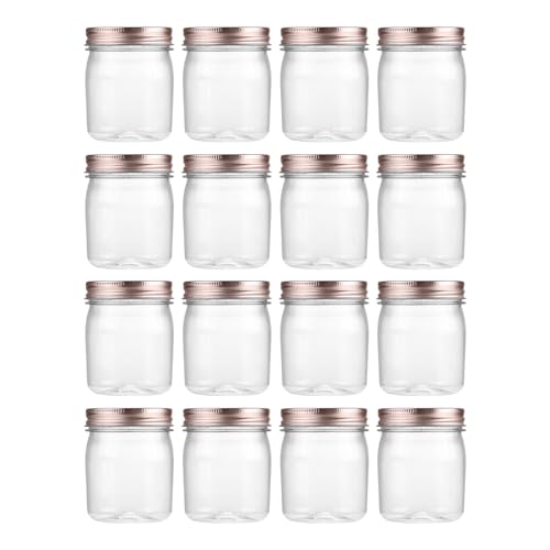 novelinks 8 oz Clear Plastic Jars with Airtight Lids, 16 Pack Plastic Mason Jars with Lids 8oz, Refillable Storage Slime Containers & Small Spice Jar for Kitchen Organization (16 Pack,Rose Gold) - color: Rose Gold, size: 16 Pack 8 Ounce