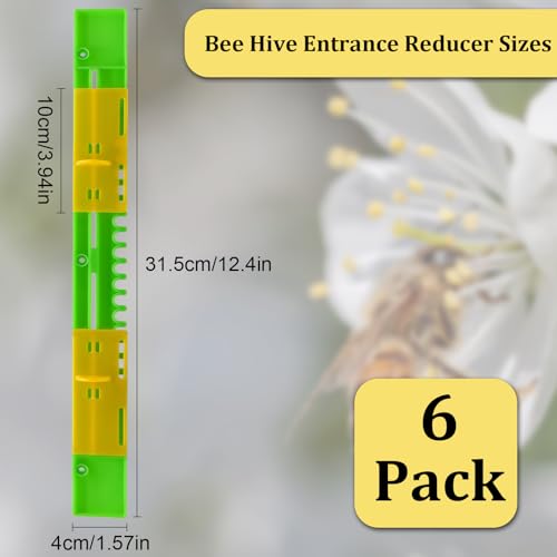 6 Pcs Beehive Entrance Reducer, Plastic Bee Hive Reducer Guards for 8 Frames, Beehive Mouse Guard, Beehive Tool Beekeeping Supplies for All Beekeepers Beekeeping Equipment, Length 12.4 Inch - size: 12.4in-6P-Beehive Entrance-Green+Yellow