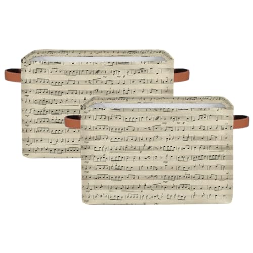 AUUXVA Storage Basket Music Note Vintage Stave Storage Cube Box Durable Canvas Collapsible Toy Basket Organizer Bin with Handles for Shelf Closet Bedroom Home Office - color: Vintage Stave Music Note, size: 2 Pack