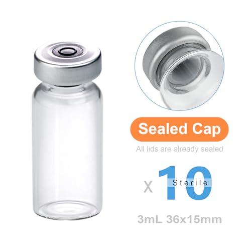Knixxo 10 Pack 3ml Sealed Sample Vials, Transparent Glass Vials with Self Healing Injection Port - size: 3 ML
