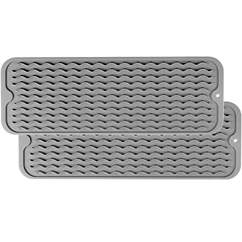 ZLR 2 Pcs Small Dish Drying Mat (6" x 17" / 153 x 433mm) - Narrow Silicone Drainer for Kitchen Counter, Apartment & RV - Compact Sponge Holder & Sink Caddy Tray, Non-Slip Food-Grade (Dark Gray) - color: Dark Gray, size: 17" x 6"