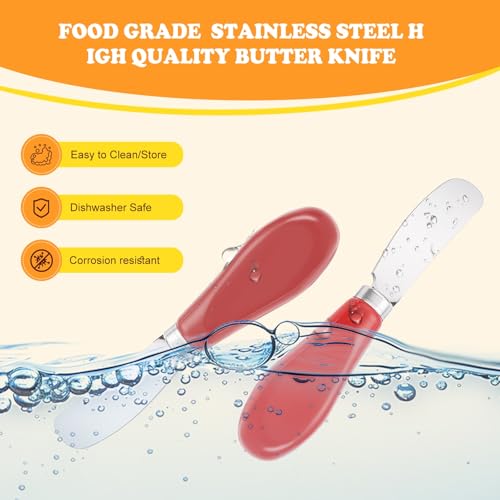 Butter Spreader Knife Set, 2-Pack Stainless Steel Cheese and Butter Knives with Ceramic Handle, Dishwasher Safe, for Soft & Hard Cheese, Jam, Cold Butter (red) - color: red