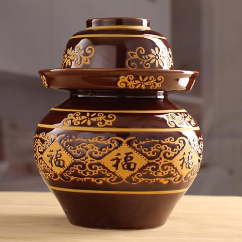 Ceramic Pickle Jar with Lids,Large Traditional Chinese Porcelain Pickle Jar Pickling Jars,Ceramic Fermentation Crock with Water Seal Airlock Lid,Sauerkraut Crock 5KG (11KG - size: 11KG