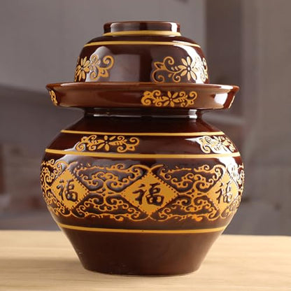 Ceramic Pickle Jar with Lids,Large Traditional Chinese Porcelain Pickle Jar Pickling Jars,Ceramic Fermentation Crock with Water Seal Airlock Lid,Sauerkraut Crock 5KG (11KG - size: 11KG