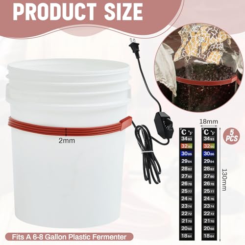Tellegloww Brew Fermentation Heating Belt Warming Belt with 5 Black Thermometer Strip for Fermenting, Brewing, Wine, Kombucha