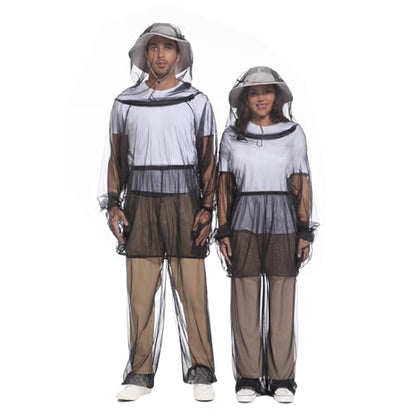 Premium Mosquito Suit-Jacket With Hood/Pants/Mitts/Gift Bag/Tape Measure-Full Body Protection Bugs Clothes - color: Black No Sun Hat, size: Large-X-Large