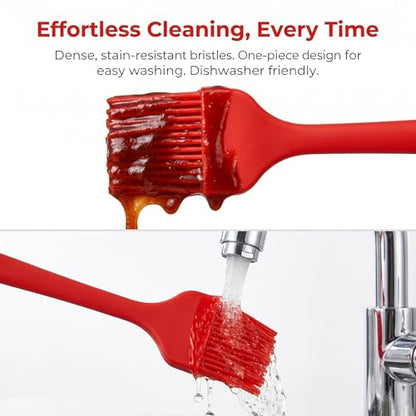2 Pack Silicone Basting Brushes with Stainless Steel Core - Heat Resistant Pastry Brush for Cooking BBQ Grill Baking Roasting, Oil Butter Sauce Marinade Egg Wash, Dishwasher Safe, Large & Small, Red