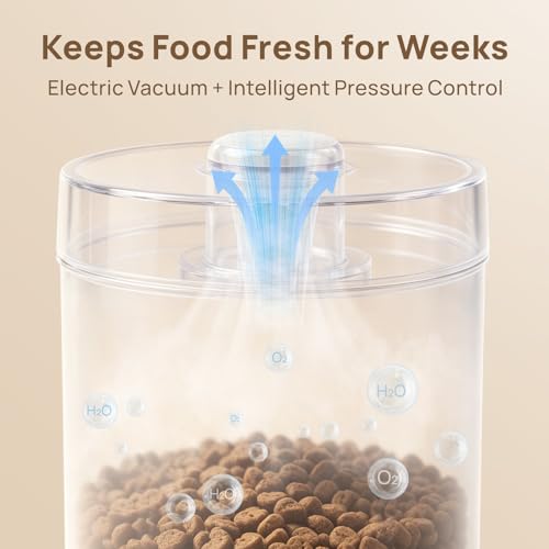 smartoo Vacuum Cat Dog Food Storage Container 5 lb/5.3 Qt, Airtight Dry Dog & Cat Food Bin with One-Button Vacuum Sealing, Magnetic Scoop Incl., BPA-Free, Durable Storage with Rechargeable Battery