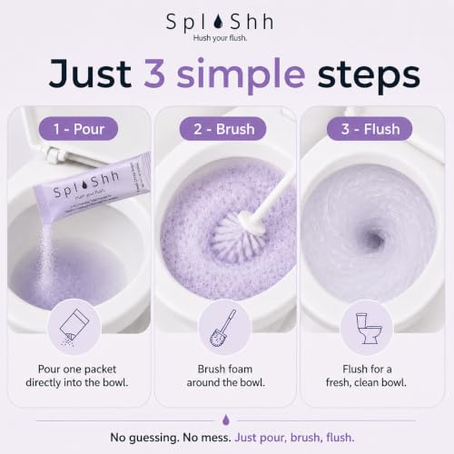 SplaShh 5 in 1 Foaming Toilet Bowl Cleaner, 30 Powder Packets, Fresh Citrus Scent, No Harsh Chemicals, Easy Clean, Replaces Sprays, Pods & Tablets, Stain & Odor Remover, Convenient Pouches