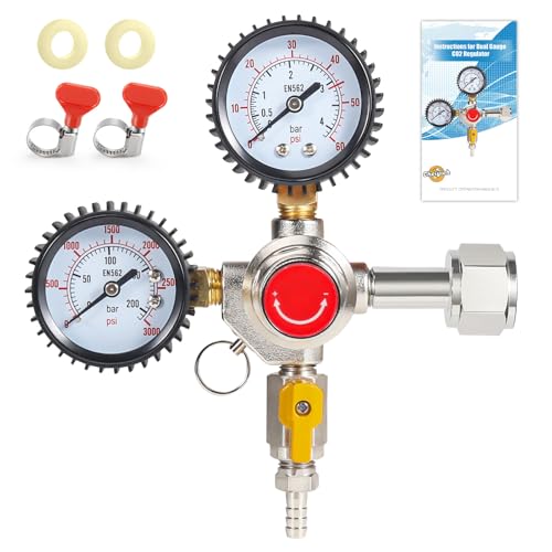 Co2 Regulator for Kegerator - CGA320 Draft Beer Regulator Kegerator Regulator, Dual Gauge Brewing Keg Regulator, Co2 Tank Regulator Kegerator Parts, Co2 Pressure Regulator with 2 Hose Clamps - size: One Output