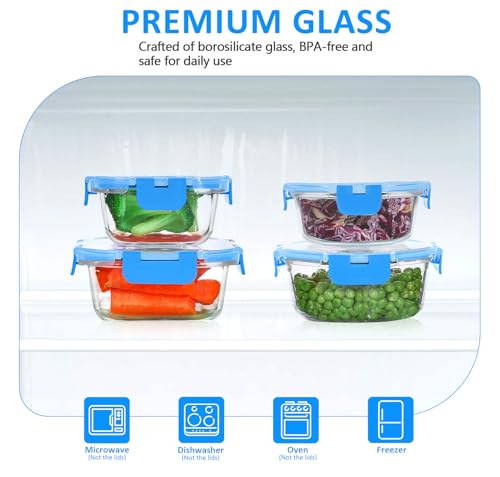 KOMUEE 24 Pieces Glass Food Storage Containers Set,Glass Meal Prep Containers, BPA-Free Airtight Glass Storage Containers with lids,Freezer, Microwave and Oven Safe,Blue - color: Blue