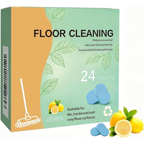Floor Cleaning Tablets, 24 Count, Hard Floor Cleaner Tablets, Lemon Scent, Multi-Surface Effervescent Cleaner for Hardwood, Tile, Vinyl and Laminate Floors, Streak-Free