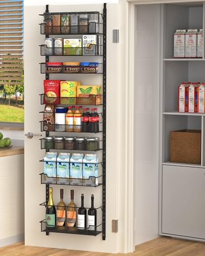 VyGrow Over the Door Pantry Organizer, 8-Tier Over the Door Organizer with Adjustable Basket, Pantry Door Organization for Pantry Kitchen Storage Room Spice Rack, Black - color: Black, size: 16.5"W 8-Tier
