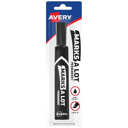Avery Marks-A-Lot Permanent Marker, Regular Desk-Style Size, Chisel Tip, Water and Wear Resistant, 1 Black Marker (17888) - size: 1 Count (Pack of 1), style: 1 marker