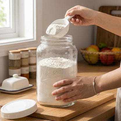 1 Gallon Glass Jars with Lids - Extra Large Mason Jars Wide Mouth with Airtight Plastic Screw On Lids - Square Glass Storage Containers with Measurements for Flour, Sugar, Cookies & Pickling, 3 Pack
