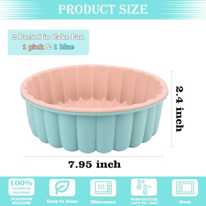 HUAKENER 2 Pcs Charlotte Cake Pan, 8 Inch Round Cake Pan, Nonstick Silicone Cake Molds for Cheese Cake, Chocolate Cake, Rainbow Cakes, Strawberry Shortcake, Brownie Tart Pie, Bule and Pink - size: Charlotte