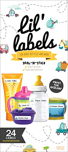 Bottle Labels, Write-On, Self-Laminating, Waterproof Kids Name Labels for Baby Bottles, Sippy Cup for Daycare School, Made in The USA, Dishwasher Safe (Transportation) Boy or Girl - color: Transportation