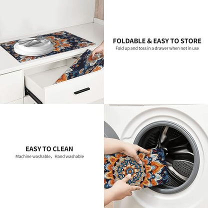 Mandala Flowers Dish Drying Mat for Kitchen Counter Microfiber Super Absorbent Non-Slip Dish Drying Pad for Countertops Dishes Utensils Stylish Quick-Dry Machine Washable 18x24 Inch - color: Mandala Flowers
