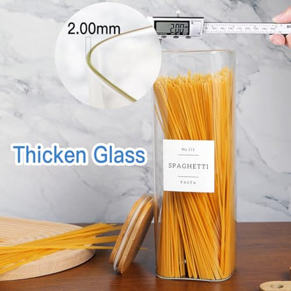 CZZGSM 5 Pack Square Glass Pantry Storage Containers with 132 Kitchen Food Pantry Labels - Clear Glass Jars with Airtight Wood Bamboo Lids - Glass Canisters for Cookies, Nuts, Cereal - color: 5 Pack