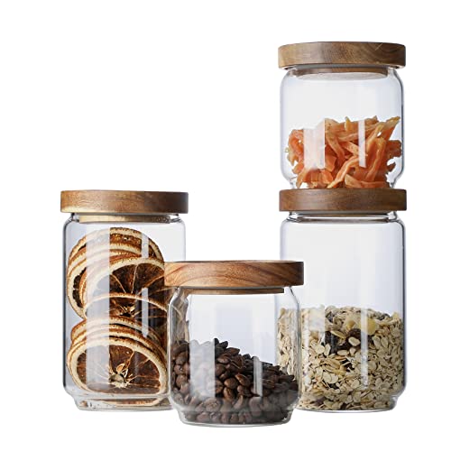 Glass Jar with Lid, Airtight Food Storage Containers Glass Set for Coffee Beans| Sugars| Candy, 4 Pack - color: 15oz+25oz*2