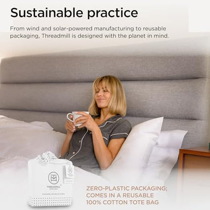 Threadmill 100% Cotton Sheets for Full Size Bed - 600 Thread Count Full Bed Sheets Set with 16” Deep Pocket - Jacquard Sateen Weave 4-Piece Bedding Set with Cooling Effect, White - color: Hotel White Olivia, size: Full