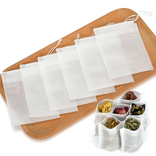 100Pcs Disposable Tea Bags for Loose Leaf Tea, Empty Tea Filter Bags with Cotton Drawstring, Fillable Tea Infuser Sachets for Loose Tea, Coffee, Herb, Spice and More (3.54"x 2.75") - color: White-100PCS