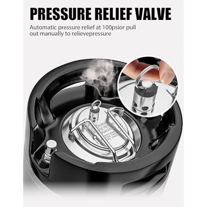 Stainless Steel Ball Lock Keg, 5 Gallon, Homebrew Beer Cornelius Keg, Silver and Black | Staianless Steel