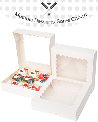 qiqee Auto-pop up White Pie Boxes with Window 10x10x2.5 inch 30Packs Cookie Donut Bakery Box - color: White, size: 10"x10"x2.5"/30 Pcs