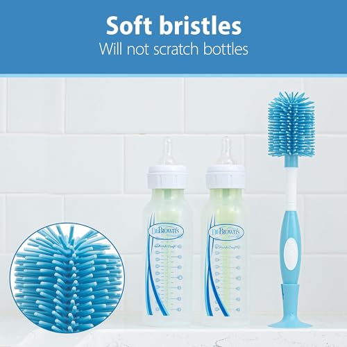 Dr. Brown's Baby Bottle Drying Tower, Stand-Up Drying Rack with Soft Touch No Scratch Baby Bottle Cleaning Brush, Blue