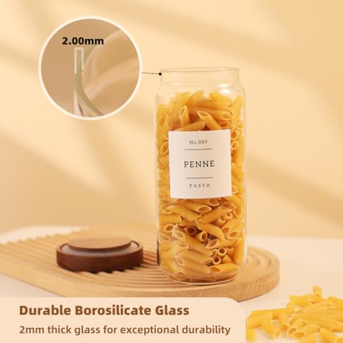 3 Pack Glass Canisters with Airtight Acacia Lids and 132 Kitchen Pantey Labels Preprint - 36 Fl OZ Borosilicate Glass Pantry Storage Jars Containers with Wooden Lids for Tea,Sugar,Cookie,Pasta,Candy - size: 36oz-3 Pack