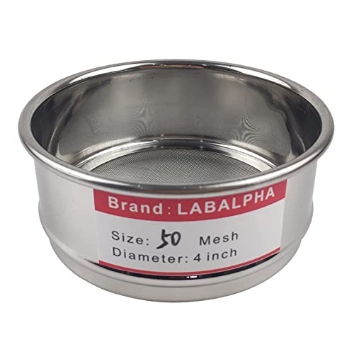 LABALPHA 50 Mesh Lab Sieves, Test Sieve #50 Mesh, 4'' Diameter, 304 Stainless Steel Wire Cloth (0.355mm) - size: 50 mesh (0.355mm)