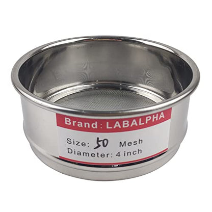 LABALPHA 50 Mesh Lab Sieves, Test Sieve #50 Mesh, 4'' Diameter, 304 Stainless Steel Wire Cloth (0.355mm) - size: 50 mesh (0.355mm)