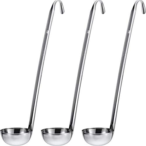 meekoo 3 Pieces Stainless Steel Ladle Soup Handle Ladle with Pouring Rim for Kitchen Cooking Soup Sauce (1 oz) - size: 1 oz