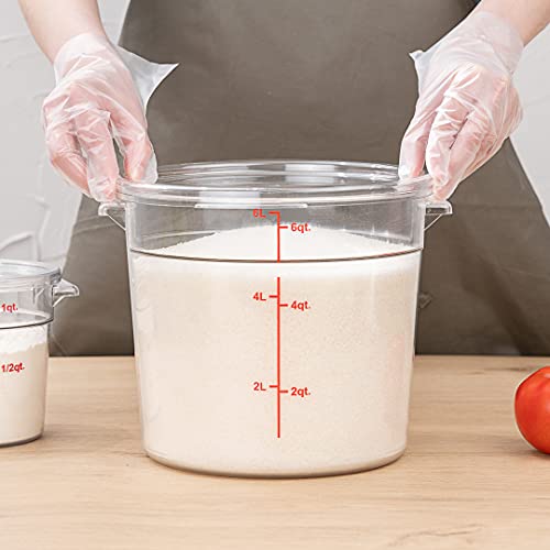 Restaurantware 6 Quart Plastic Food Storage Container - Durable Clear Polycarbonate Storage Bin - Round Food Prep Storage with Red Graduations - Dishwasher Safe Commercial Kitchen Use - size: 6 qt, style: 1 Count