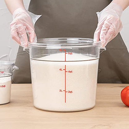 Restaurantware 6 Quart Plastic Food Storage Container - Durable Clear Polycarbonate Storage Bin - Round Food Prep Storage with Red Graduations - Dishwasher Safe Commercial Kitchen Use - size: 6 qt, style: 1 Count