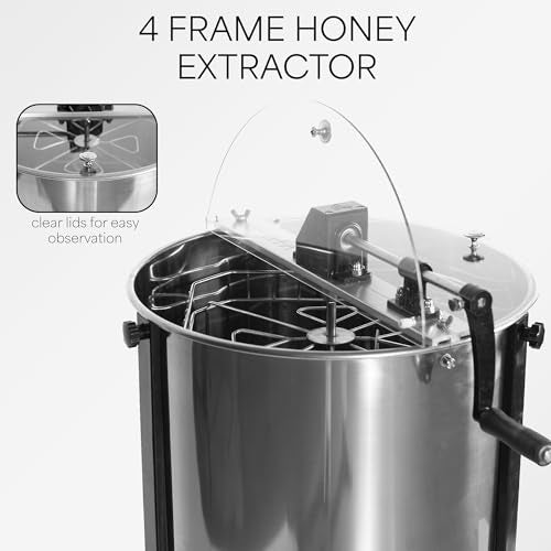 VIVO Honey Extractor 8 Frame Rack (4 Deep Frames), Food Grade Stainless Steel Honey Processing Equipment, Manual Crank Honeycomb Drum Spinner with Transparent Lid, BEE-V004B