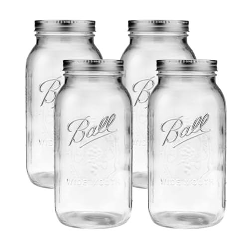 Ball Wide Mouth Glass Mason Jars with Lids and Bands, Used for Canning, Pickling, Juice, Jam, Jelly, Half Gallon Size 64 Ounce (Pack of 4) - color: Half Gallon, size: 64 Ounce (Pack of 4)