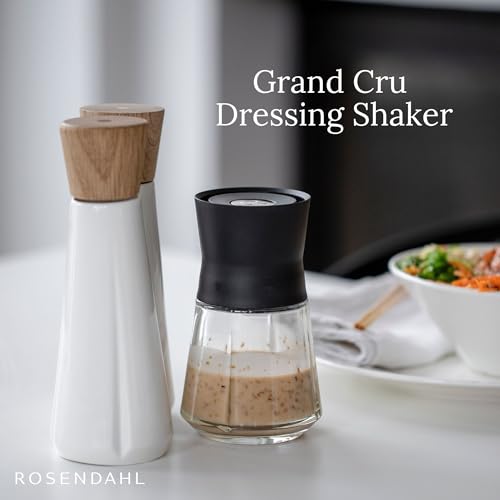 Rosendahl Grand Cru 8.5 Oz Dressing Shaker - Elegant Black Glass Container with Push-Button Lid, 360-Degree Spout for Easy Pouring, Leak-Proof, Multifunctional Kitchen Essential for Homemade Dressings - size: 9.1x9.1x15.1