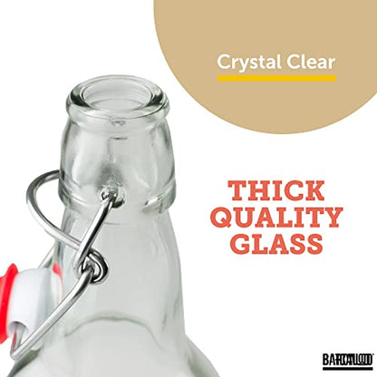 Barcaloo 16 Ounce Clear Glass Beer Bottles for Home Brewing - Beer, Kombucha, Soda, Juice, Fermentation, 12 Pack Glass Bottle with Flip Top Cap - color: Clear, size: 16oz.