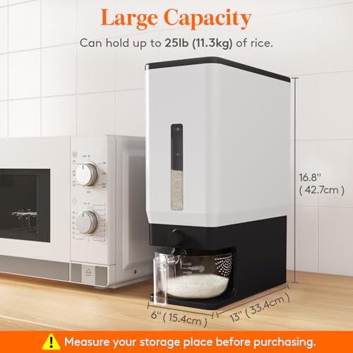 Lifewit Rice Dispenser 25 Lbs(11.3kg), Rice Storage Container Sealed Moisture Proof with Measuring Cup for Kitchen Pantry Household, BPA-Free, 1 Pack Black - color: Black