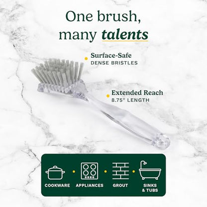 Cuisinart Dish Brush with Handle, 2 Pack, Firm Bristles | Multi-purpose dish scrubber for plates, pots, and pans, deep cleaning removes grease, safe for nonstick, built-in scraper - color: Rectangular- Light Gray