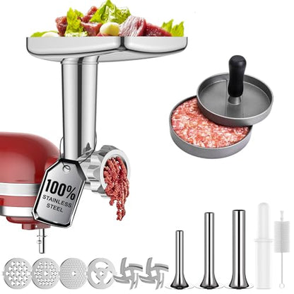 GVODE Stainless Steel Meat Grinder for KitchenAid Mixer, Meat Grinders, Sausage Stuffer, Burger Press, For Kitchen Aid Meat Grinder Attachment for KitchenAid Stand Mixer, Dishwasher Safe
