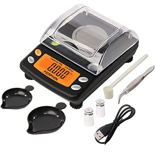 Milligram Scale, Dual Powered, Large Display, mg Scale, Adjustable Feet, 50g x 0.001g -Black, Digital Powder Scale, Level Bubble, Accurate and Sensitive